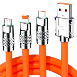 3 in 1 Type-C + Micro Usb + Lightning Hızlı Şarj Kablosu Silikon Kablo 1 Metre