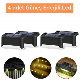 Solar Güneş Enerjili Şarj Edilen Köşebent Merdiven Veranda Bahçe Yolu Led Lamba Işık 4 Adet
