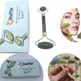 Özel Süngerli Kutusunda Kırılmaz Çift Taraflı 2li Cilt Yüz Masaj Aleti Jade Roller Yeşim Taşı