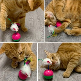 Kedi Oyun Topu Tüylü Fareli Hacı Yatmaz Eğitici Yavru Kedi Fare Kovalama Oyuncağı